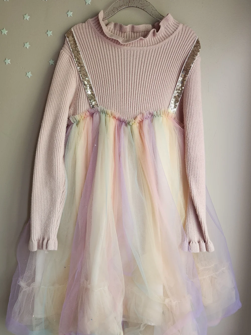 Lola + The Boys Pastel Tulle Dress with Gold Sequin Straps